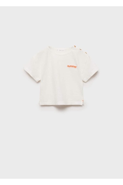 MANGO Baby Βαμβακερό μπλουζάκι με κεντητό κείμενο