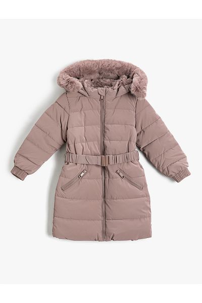 Koton Hooded Long Puffer Jacket - Faux Fur Lined with Pockets