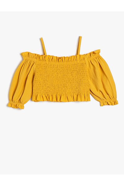 Koton Crop Blouse Low Shoulder Straps Gippeli Short Sleeve
