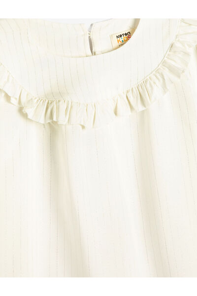 Koton Ριγέ βολάν μπλούζα με μακρύ μανίκι στρογγυλή λαιμόκοψη ύφασμα βισκόζης