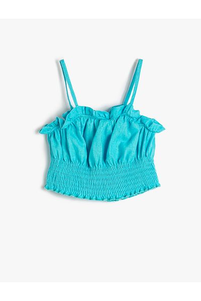 Koton Μπλούζα λινό Crop με τιράντες, λεπτομέρεια Frilly Gipe