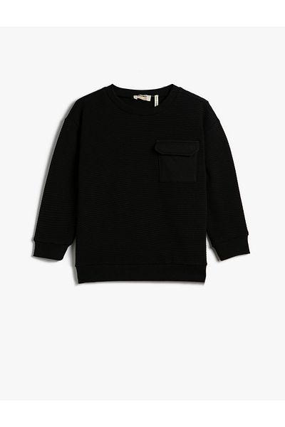 Koton Basic Sweatshirt Pocket Detailed Textured Crew Neck Long Sleeve Cotton