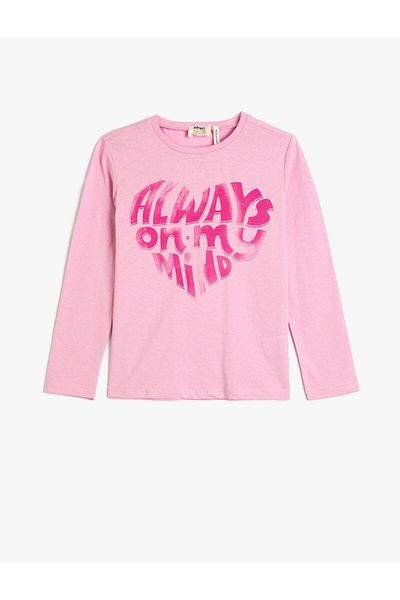 Koton Tricou mânecă lungă cu gât crew bumbac imprimat inimă
