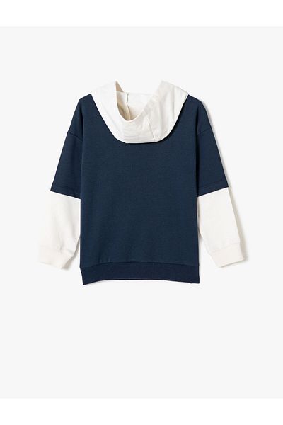 Koton Boys' College Sweatshirt - Hoodie, Cotton, Applique Detail, Navy Blue4Wkb10174Tk