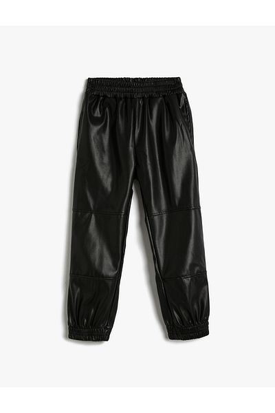 Koton Faux Leather Look Jogger Pants with Elastic Waist Pockets
