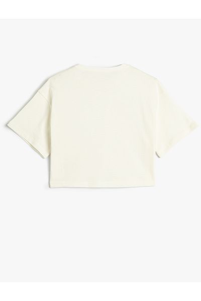 Koton Oversize T-Shirt Crop κοντό μανίκι δαντέλα απλικέ Λεπτομερές βαμβακερό