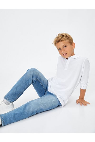 Koton Denim Trousers with Adjustable Elastic Waist, Narrow Leg Pocket Cotton - Slim Jean
