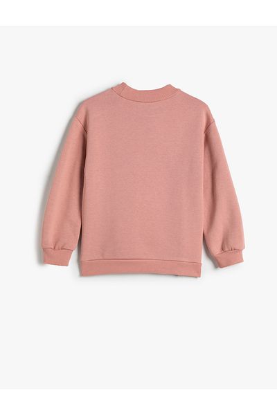 Koton Sweatshirt Rose Gold Cat Printed Round Neck Kangaroo Pocket Cotton