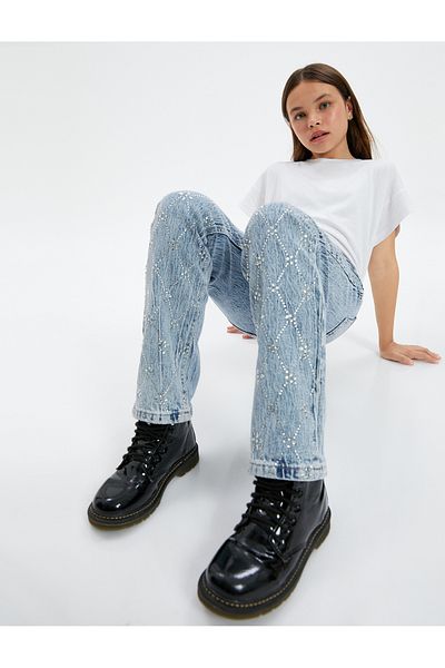 Koton Jeanshose aus Baumwolle mit Paillettendetail – normale Jeans