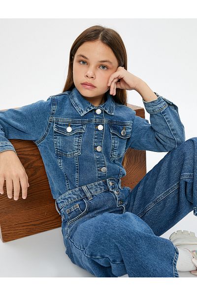 Koton Jachetă din denim cu mânecă lungă din bumbac cu buzunar cu clapă