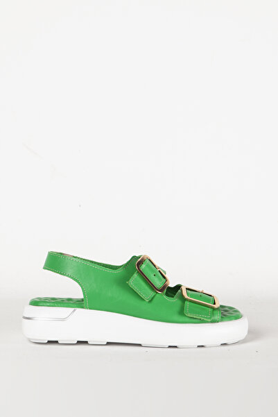 Dericlub Зелені жіночі сандалі з натуральної шкіри - товста підошва, подвійні...