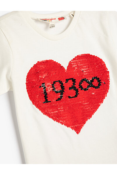 Koton 29 Οκτωβρίου T-shirt με παγιέτες, κεντημένο κοντό μανίκι, βαμβακερό λαιμόκοψη