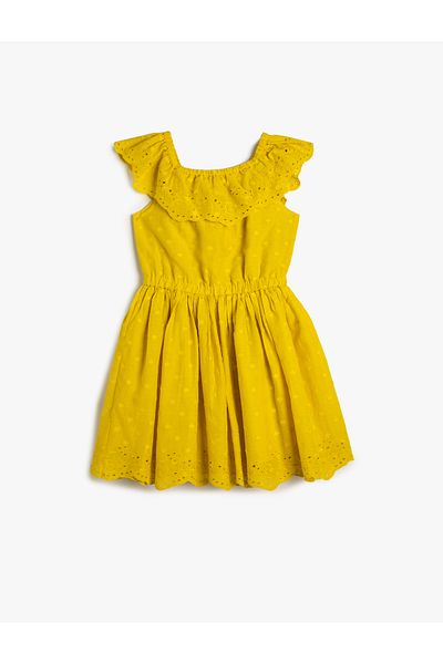Koton Midi Dress Ruffled Scalloped Flowy Collar Cotton Lined