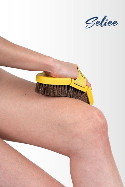 Seliee Ergonomic Natural Horsehair Cellulite Brush (with Storage Box Gift)