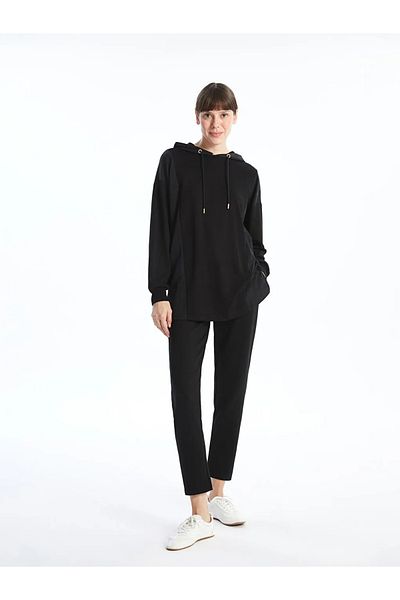 LC Waikiki Basic μαύρο γυναικείο ελαστικό ίσιο παντελόνι μέσης