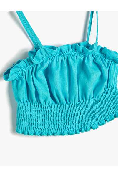 Koton Keten Crop Bluz Askılı Fırfırlı Gipe Detaylı