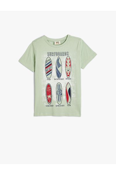 Koton T-Shirt Short Sleeve Crew Neck Surf Printed Cotton