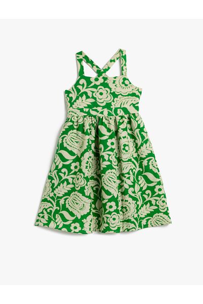 Koton Φόρεμα λινό Blend Floral με χιαστί τιράντες στην πλάτη