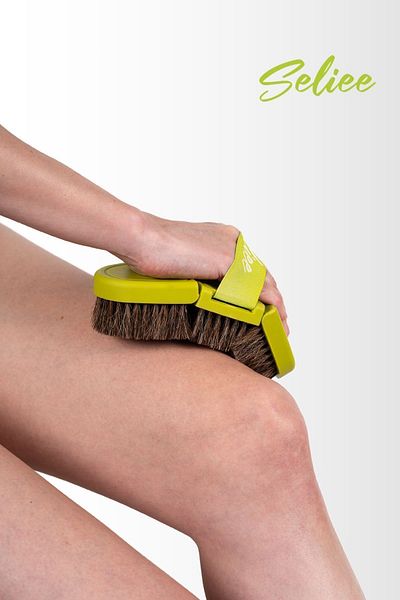 Seliee Ergonomic Natural Horsehair Cellulite Brush (with Storage Box Gift)