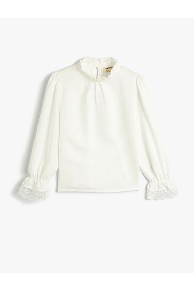 Koton Blouse Long Sleeve High Collar Lace Detailed Viscose
