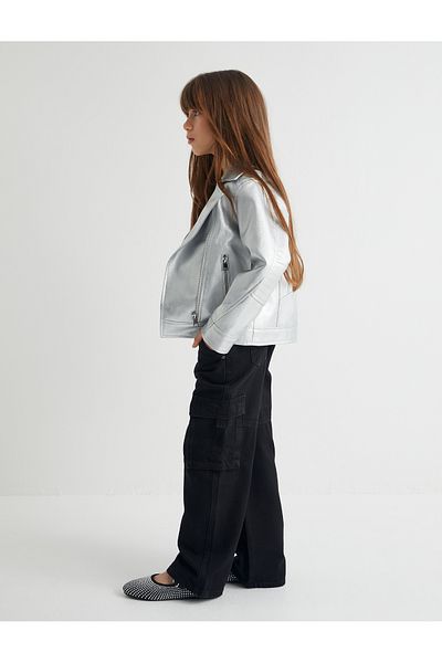 Koton Metallic Shiny Faux Leather Biker Jacket