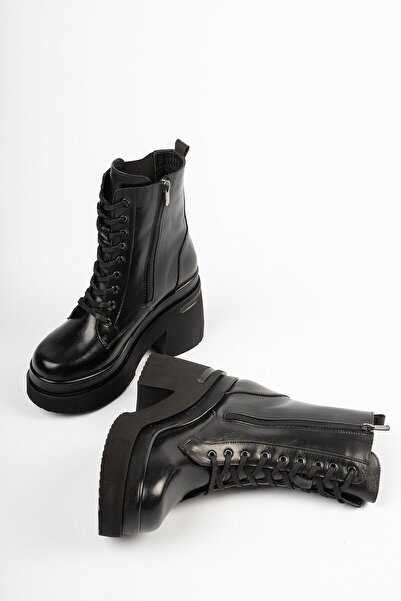 Deripabuc Hakiki Deri Siyah Kadın Deri Bot TRC-216511