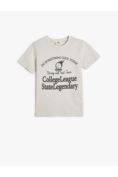 Koton Slogan Printed T-Shirt - Sleeves - Crew Neck - Cotton