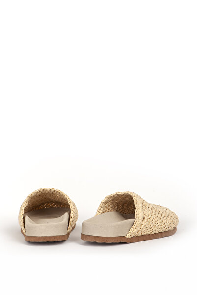 Dericlub Μπεζ γυναικείες παντόφλες - Ψάθινο πλεκτό, κλειστό μπροστά, Zy 7852