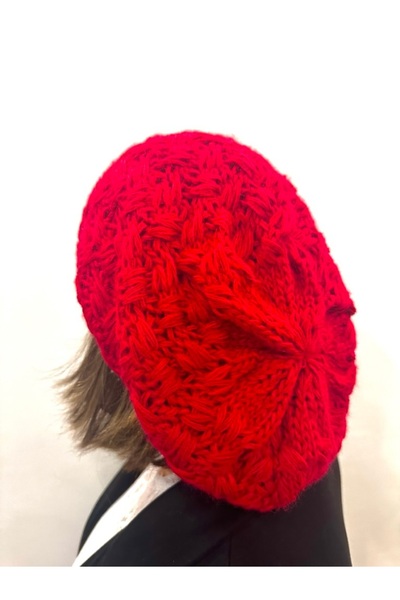 alsaccessories Women's Red Color Knitted Diamond Model Painter Model Hair Cap, Hat