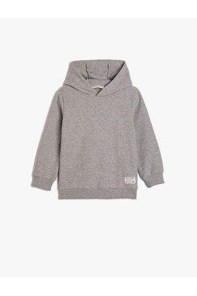 Koton Basic Hooded Sweatshirt Soft Textured Label Detailed
