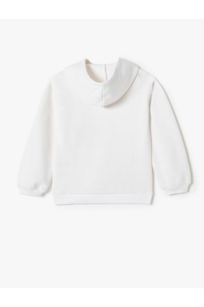 Koton Hooded Sweatshirt Cat Printed Long Sleeve Ribbon