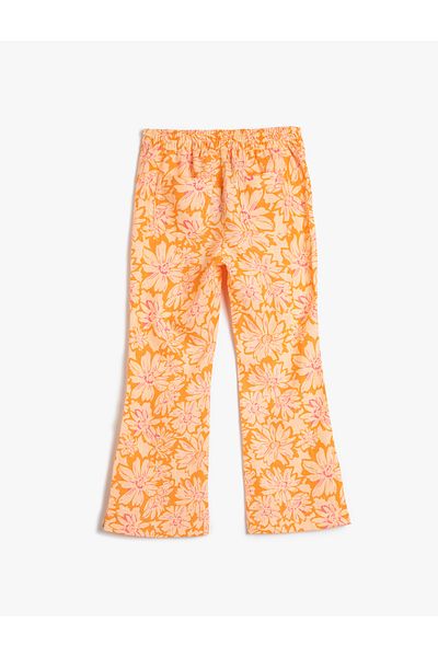 Koton Linen Spanish Leg Trousers - Floral Pattern and Slit Legs