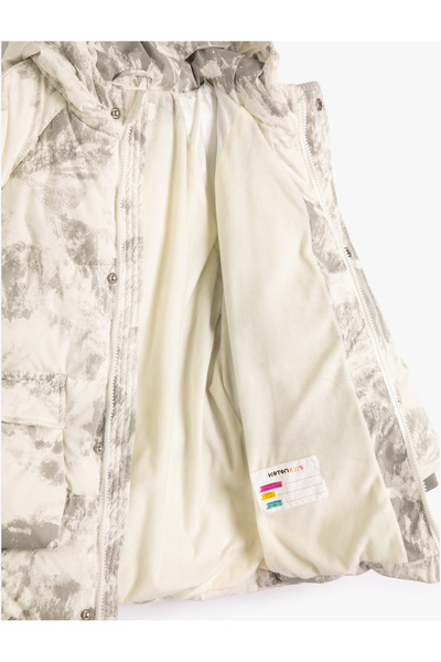 Koton Kapuzenmantel mit Füllung, Batikmuster, Fleece-Innenfutter und Windschutz