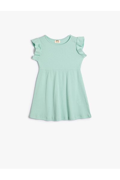 Koton Φόρεμα Mini Size Basic Αμάνικο βολάν με στρογγυλή λαιμόκοψη Βαμβακερό με ραβδώσεις