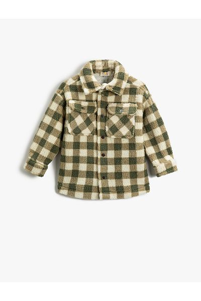 Koton Karierte Hemdjacke aus Plüsch mit Taschen