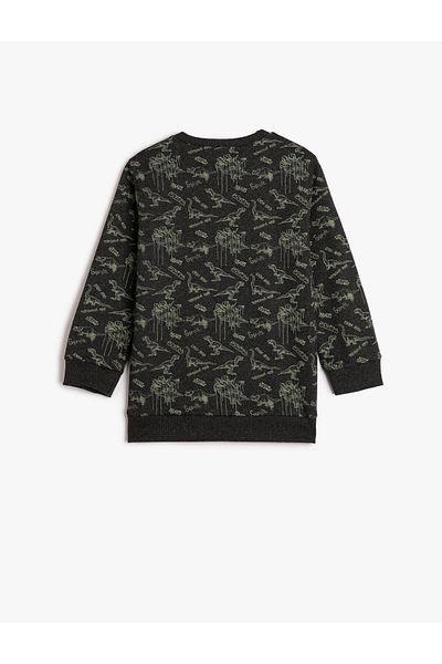 Koton Sweatshirt Crew Neck Long Sleeve Raised Dinosaur Printed