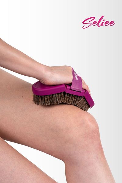 Seliee Ergonomic Natural Horsehair Cellulite Brush (with Storage Box Gift)