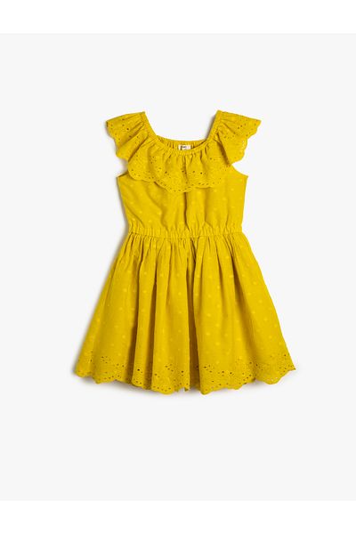 Koton Midi Dress Ruffled Scalloped Flowy Collar Cotton Lined