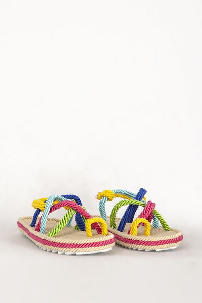 Dericlub Dámské sandály se slámovou podrážkou provazová šňůrka - Flip Flops Zy 7749 Multi
