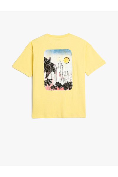 Koton Tricou cu tematică Los Angeles, imprimat pe spate, cu mânecă scurtă, decolteu, bumbac
