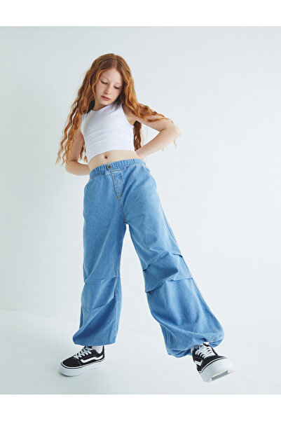 Koton Pantaloni Parachute Jogger Denim Buzunar din Bumbac Elastic în Talie - Blugi Parachute