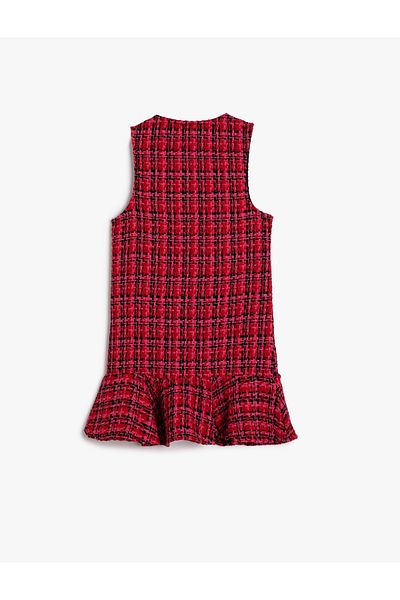 Koton Tweed Gilet Dress Buttoned Voluminous Sleeveless V-Neck