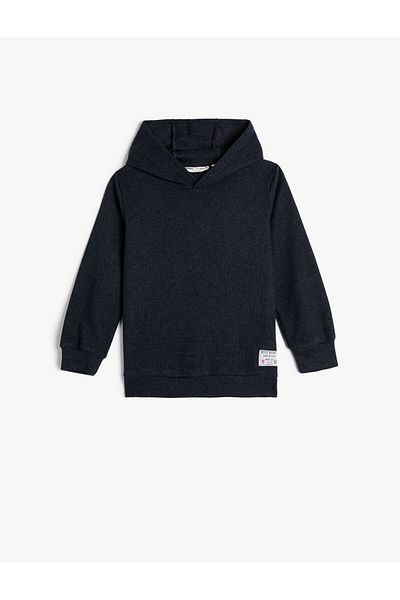 Koton Basic Hooded Sweatshirt Soft Textured Label Detailed