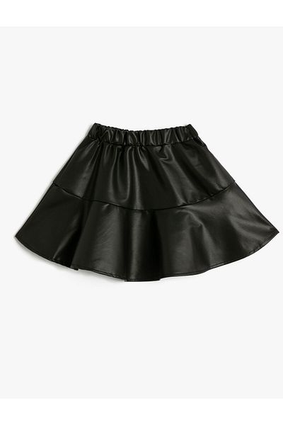 Koton Leather Look Mini Skirt with Elastic Waist Layers