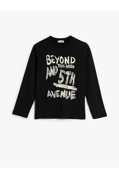 Koton T-Shirt Long Sleeve Crew Neck Printed Cotton