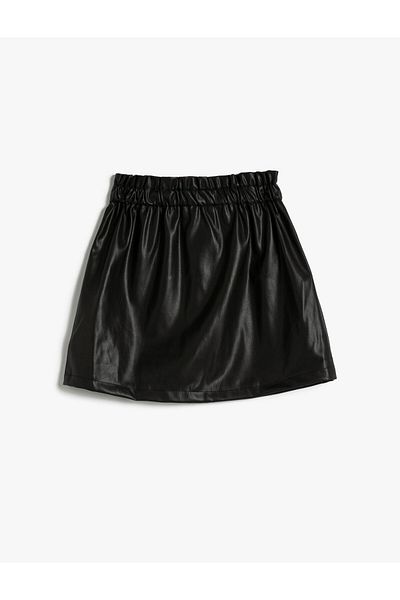 Koton Fustă mini cu aspect de piele artificiala cu talie elastică cu nasturi