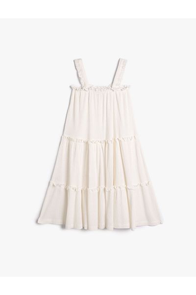 Koton Midi Dress Strap Layered Textured Comfortable Cut
