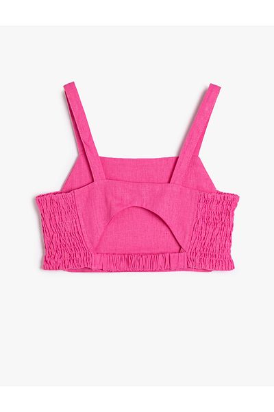 Koton Crop λινή μπλούζα με τιράντες και λεπτομέρεια παραθύρου στο πίσω μέρος