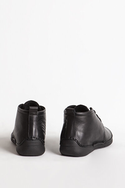 Dericlub Women's Lace-Up Half Ankle Boots Real Leather Br 66187 Black