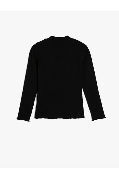 Koton Tricou de bază cu guler rotit, subțire, cu mânecă lungă, bumbac cu nervuri